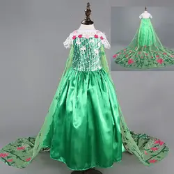 Зеленый Эльза платье Fever для девочек костюм для детей Снежная королева платье с цветочным принтом детская одежда Vestidos infantis De Festa disfraz