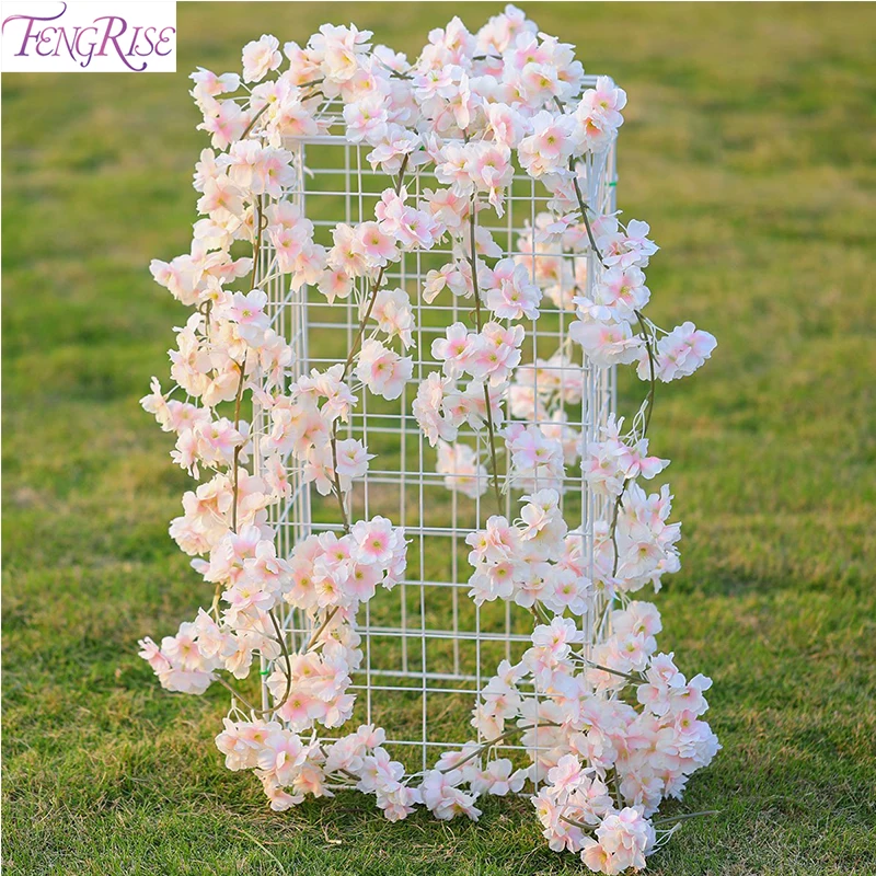 FENGRISE 2M Sakura Cherry Rattan Wedding Arch Decoration Artificial Vine Flowers Silk Ivy Bride Room Decoration Hanging Garland FENGRISE 2M Sakura Cherry Rattan Wedding Arch Decoration Artificial Vine Flowers Silk Ivy Bride Room Decoration Hanging Garland