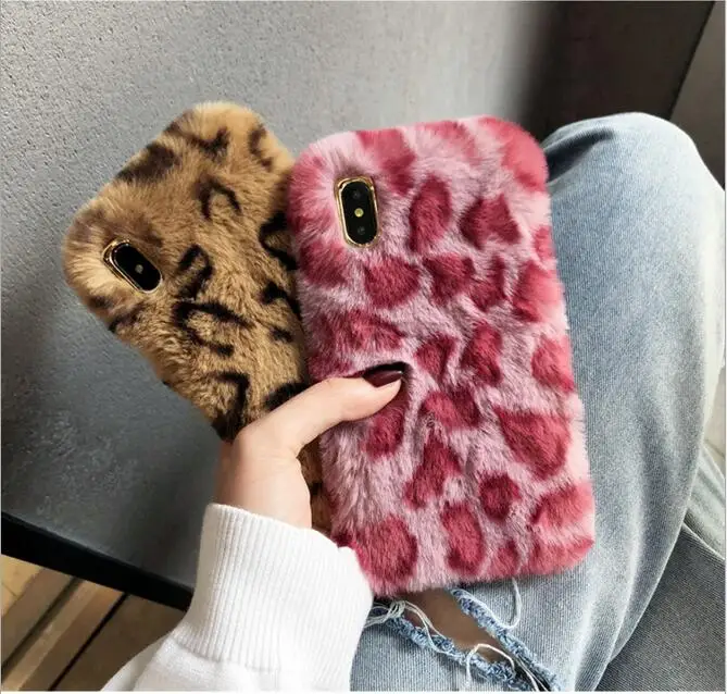 

Fashion tide brand phone cover for iPhone Xs max 6 7 8 plus Rex rabbit plush mobile phone case Leopard print phone cover