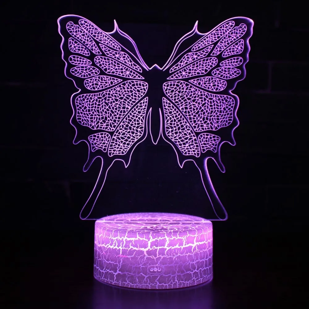 Новинка Бабочка 3D лампа бабочка огни ночник RGB трещина база настроение для дня