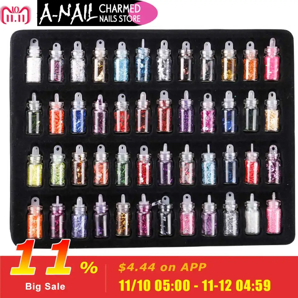 

NEW 48 Bottles/Set Arcylic Nail Glitter Set Dust Powder for Nail Art Tip Decoration Rhinestone Manicure Nail Art decorations