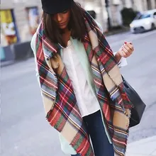 New Women Blanket Oversized Tartan Plaid Scarf Wrap Shawl Poncho Jacket Coat Stole LL6
