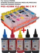 Для CANON IP4840/IX6540 MG5140 IP4940/MG5240/MG5340 MX714/MX884/MX894 PGI-425 многоразового картридж + 5 Цвет Чернил на Основе Красителя 500 мл