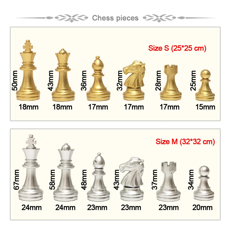 Medieval Plastic Chess Set Chessmen 32 Golden Silvery Chess Pieces Foldable Board Game Set Gifts I39