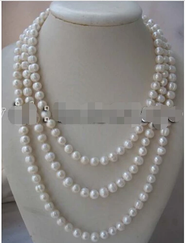 

hot sale Fast SHIPPING freshwater pearl white round 8-9mm 65" necklace