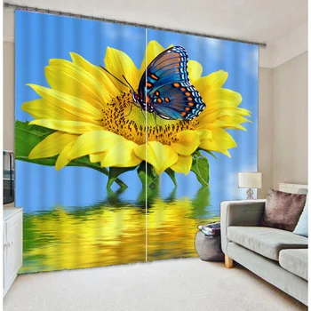 

Luxury and Fashion Sunflower Butterfly 3D Photo Printing Blackout Window Curtains For Living room Bedding room Drapes Cortinas