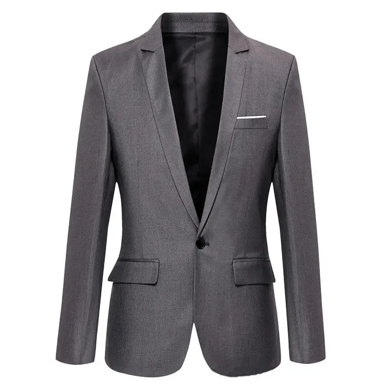 Мужской формальный приталенный формальный костюм на одной пуговице с длинным рукавом, блейзер из смесового хлопка, пиджак, топ S-4XL - Цвет: Серый
