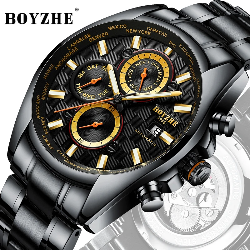 

2019 Men's Automatic mechanical WristWatches BOYZHE new Brand Highend watches Sport Fashion Luxury military men Waterproof watch