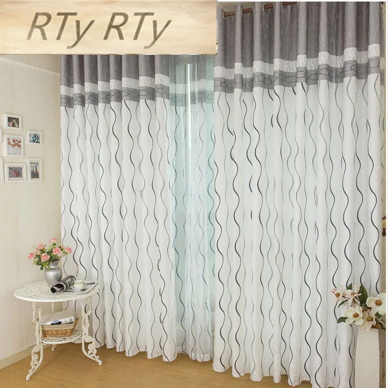 

Striped Curtains Printed Tulle Window Panel Sheer Voile For Modern Simple Living Room Bedroom Curtains Custom Made T&380 #20