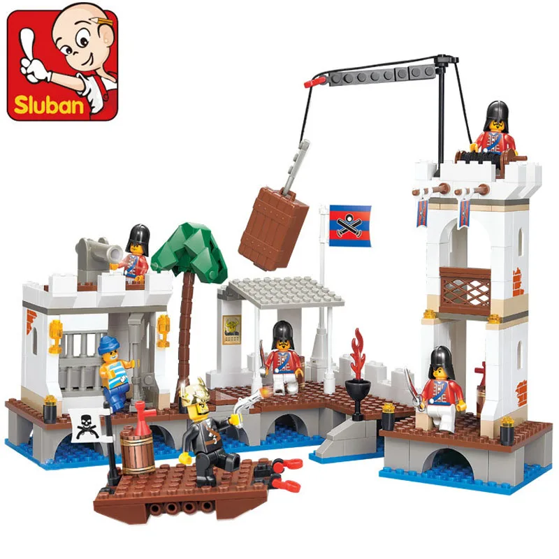 Sluban 339Pcs Piece Pirates Caribbean Ship Attacked Port Royal Harbour Building Blocks Minifigures Brick Toys Compatible