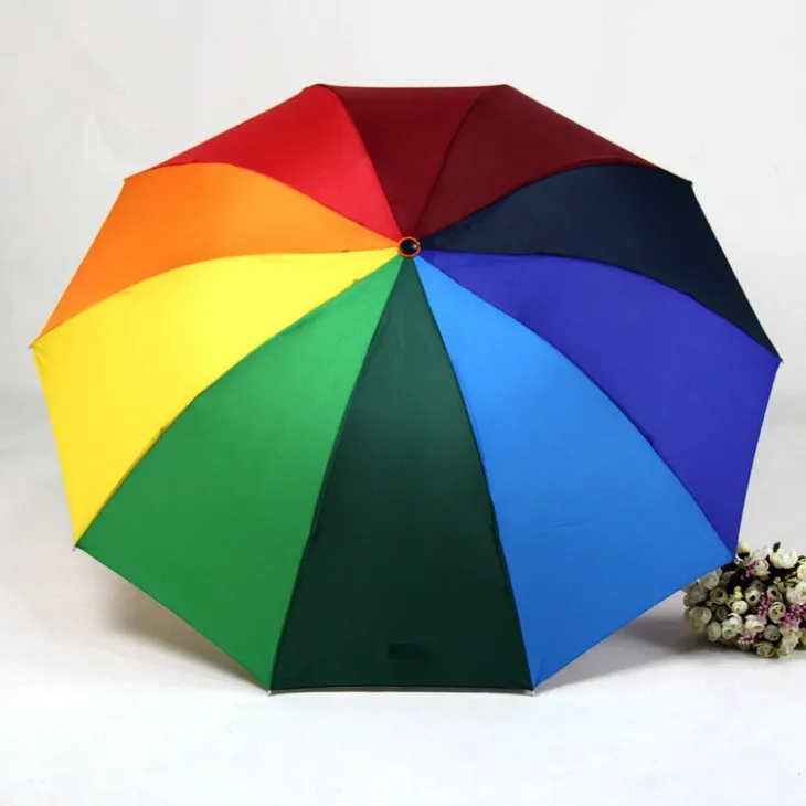 HOT Creative Beautiful Rainbow Color Umbrella Rain Women Female Arched