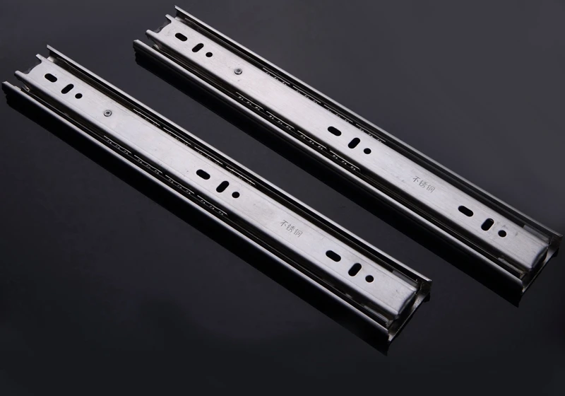Stainless steel drawer slide three quiet ball bearing rail buffer