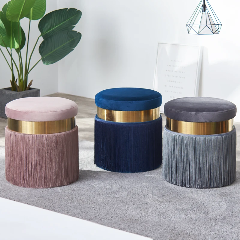 

Nordic Dressing Stool Makeup Chair Modern Sofa Footstool Creative Stool Light Luxury Net Red Stool Fabric Change Shoes Stool