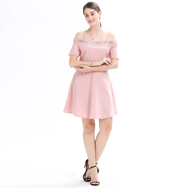 Elegant Cute  Dress for Women Solid Spaghetti Strap A-Line Women Dresses Knee-Length Lace Summer Clothes for Women