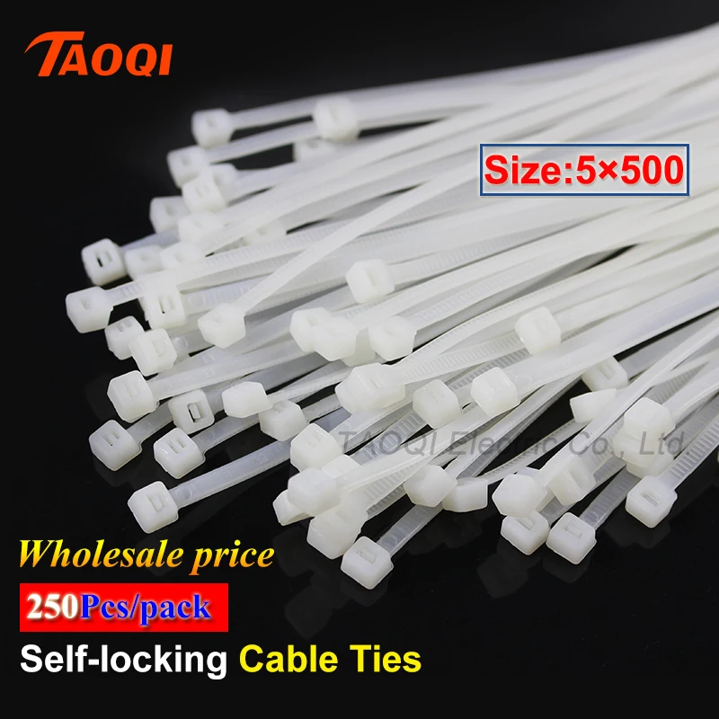 Laços de Cabo de Náilon Preço por Atacado Unidades Pacote 3.6mm Largura Auto-travamento Plástico Náilon Prender Fio Zip Tie 250 – 5*500mm