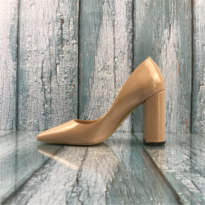 Kmeioo US 5 15 Women's Sexy Patent Leather Pointed Toe Block Heels