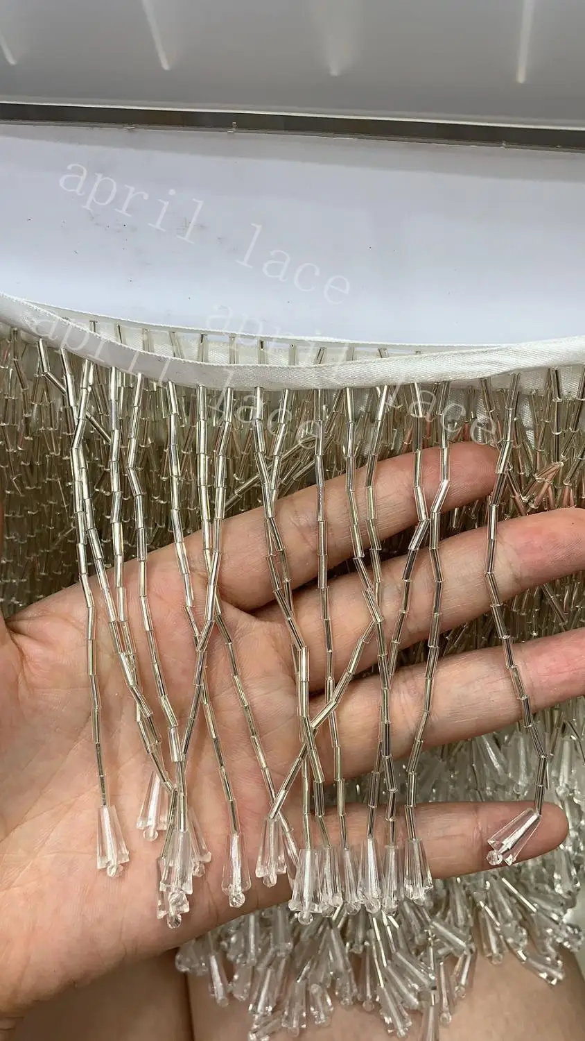 Best cou004# 10  yards bag 10cm width silver pendents beads ribbon fringe tassel for garment decorative wedding bridal gown dress