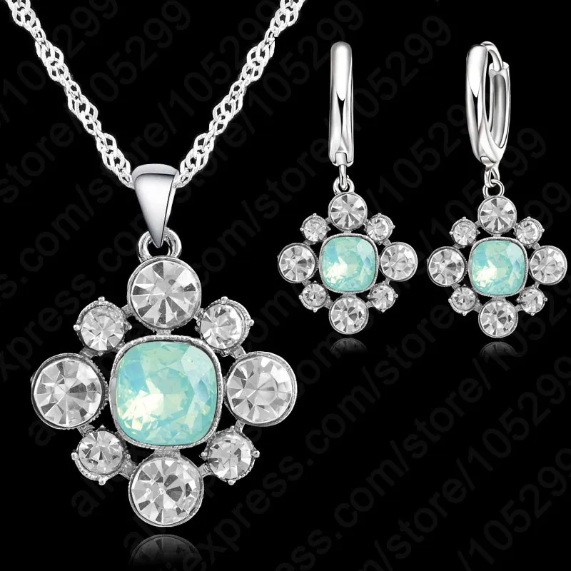 

Beautiful 925 Sterling Silver Bridal Necklace Earring Gift Full Austrian Crystal Engagement Party Fashion Wedding Jewelry Sets