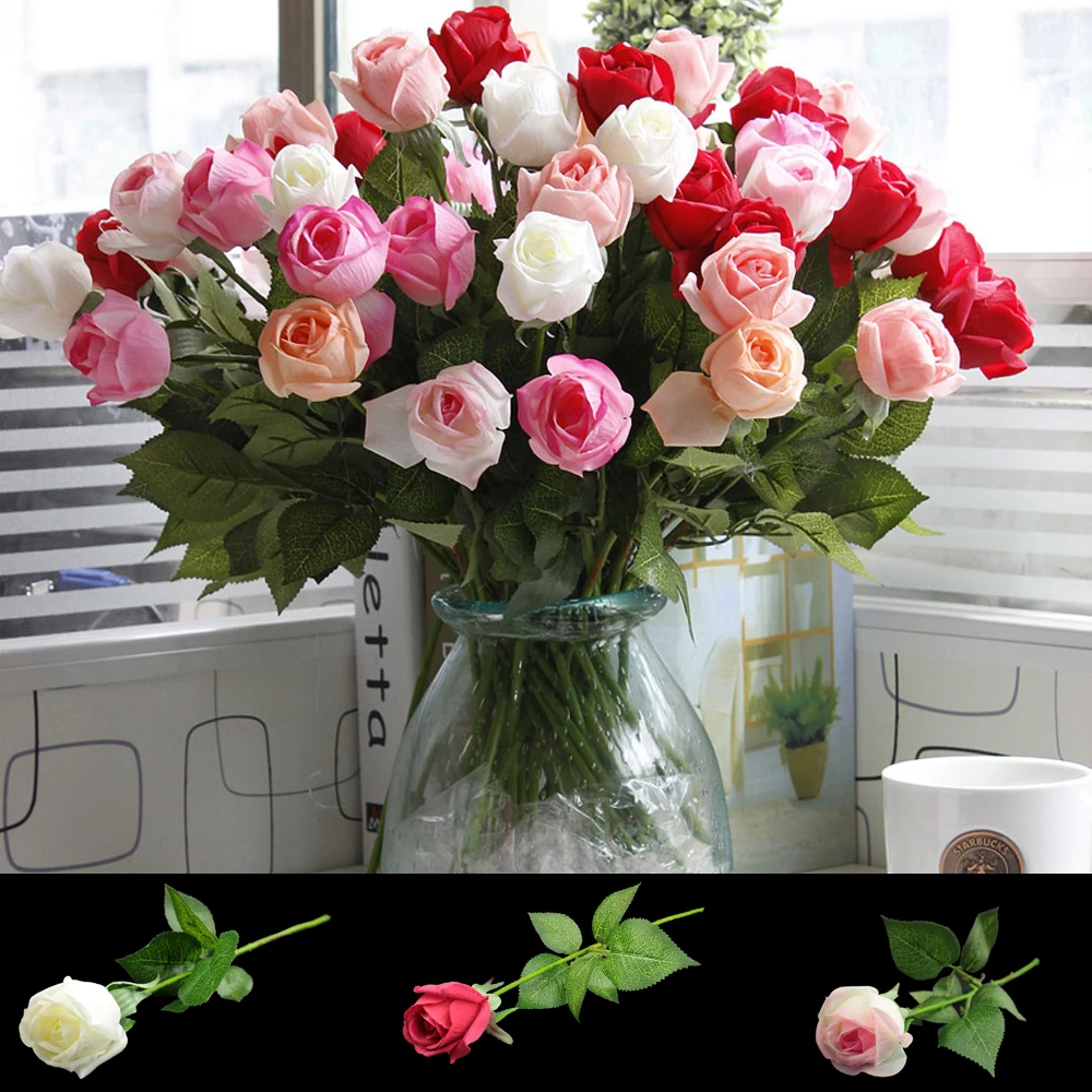 137 19 De Réduction1 Pièces 45 Cm Vraie Touche Rose Fleurs Unique Longue Tige Bouquet Belle Simulation Fleur Pour La Décoration De Mariage De Fête