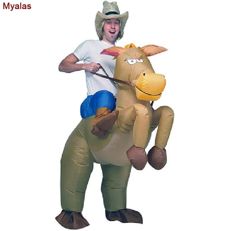 

Purim Brown Cowboy Horse Outfit Inflatable costume Halloween Carnival Cosplay Cow boy Rider Horse Inflatable Costume For Adults