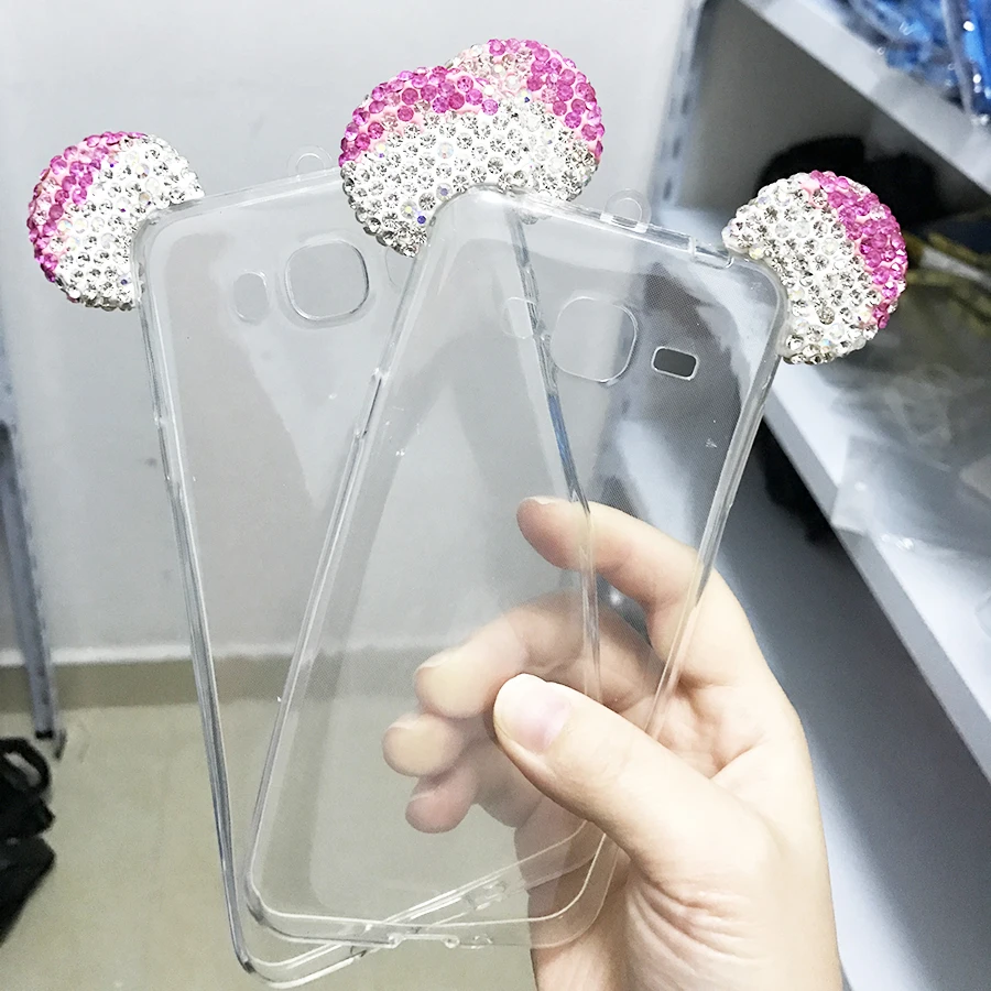 

J3 Case Lovely Cute 3D Mickey Mouse Ear Cover For Samsung Galaxy J7 2016 J710 J710F Rhinestone Ears Soft TPU Protect Phone Cases