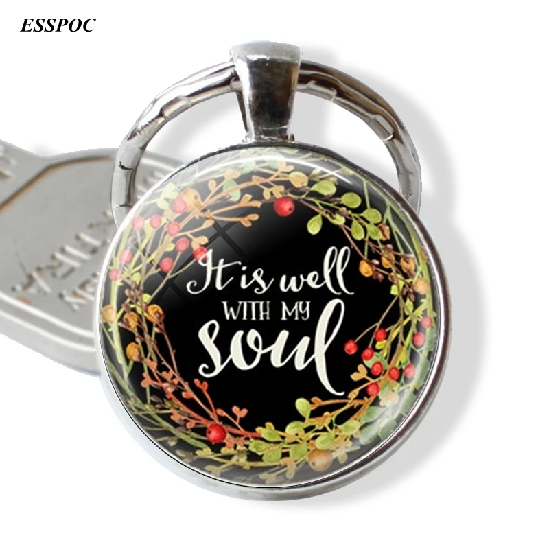 

It Is Well with My Soul Keychain Religious Jewelry Bible Pendant Key Ring Gift for Her Birthday Gift for Women for Men