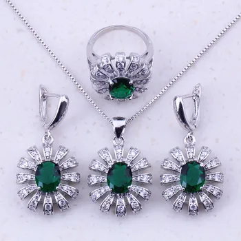 

Astonishing Green Imitation Emerald & White AAA Zircon 925 Sterling Jewelry Sets For Women Fashion Jewelry J0039