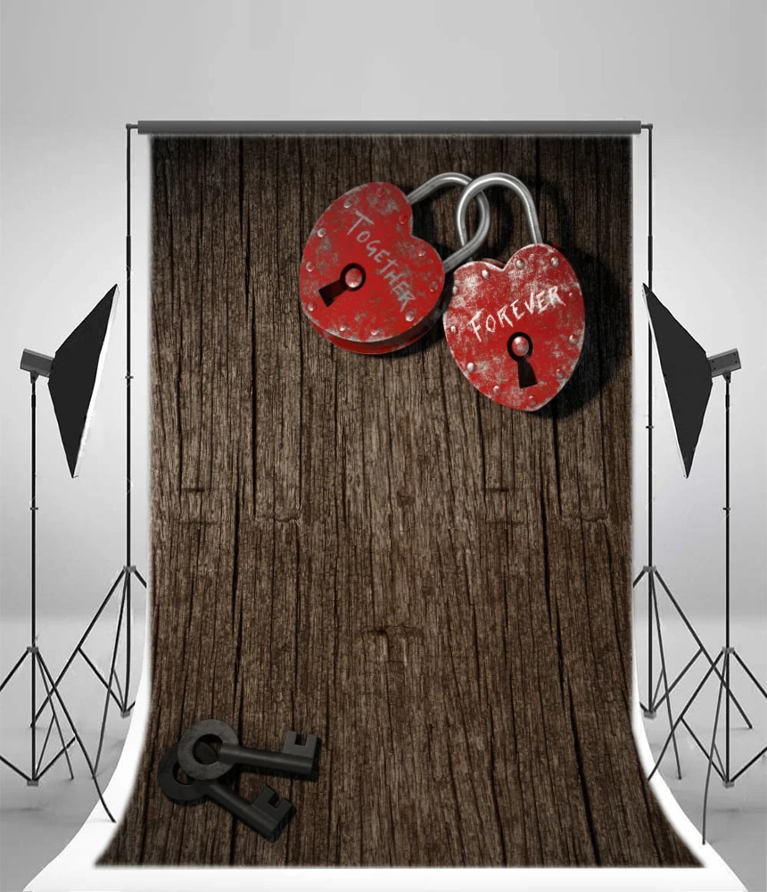 

Laeacco Retro Heart Locks Keys Wood Board Valentine's Day Photo Backgrounds Vinyl Photography Backdrops Props For Photo Studio