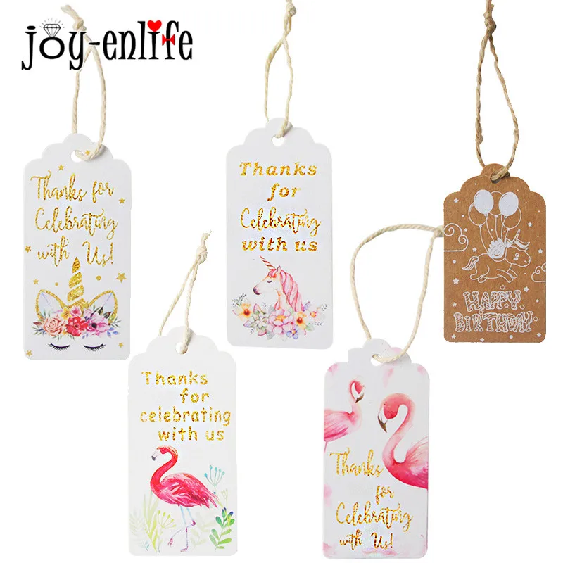 

20pcs Unicorn Flamingo Paper Gift Tags Thank You White Paper Tags Wedding Decor Gift Hang Tag Craft Cards Label Garment Tags