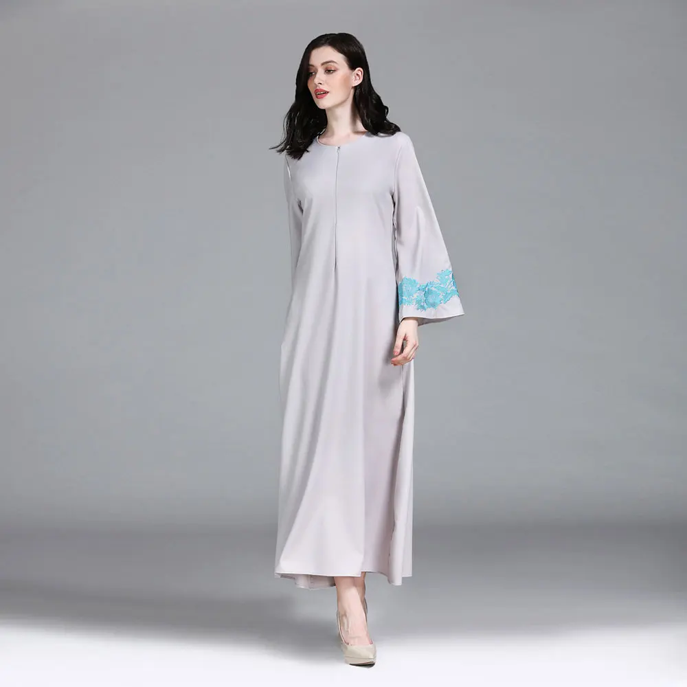 

Elegant Muslim Embroidery Maxi Abaya Flare Sleeve Dress Long Robe Gowns eid kimono Arabic Islamic Clothing VKDR1229