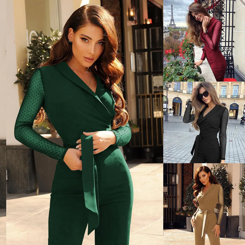 v neck long sleeve jumpsuit