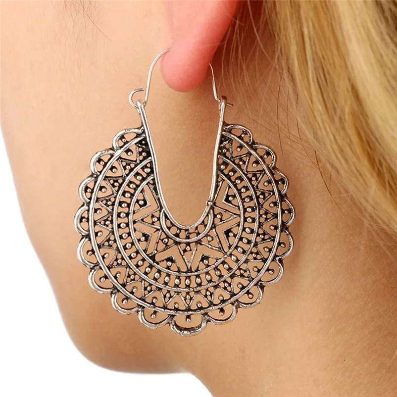 2018 Fashion Earrings for women Boho Lotus Earrings Ethnic Enamel Vintage Hoop Earrings Jewelry Gift Boucle d'oreille 5Y24#N (3)