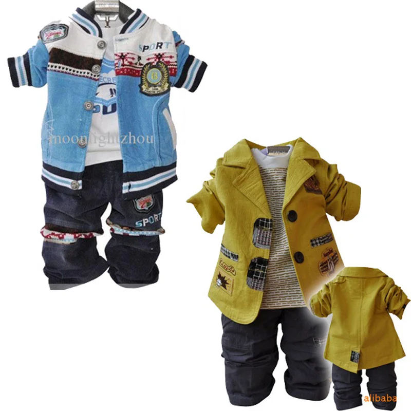 2015 baby boy set spring fall blue Long sleeve T shirt + coat + pant