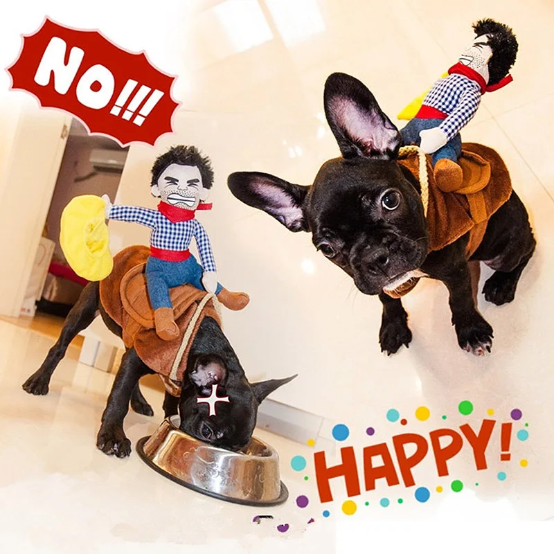 

1PC Hot Cowboy Doll Dog Clothes Riding Horse Costume Golden Hat Funny Pet Suits Party Halloween Apparel for Pets