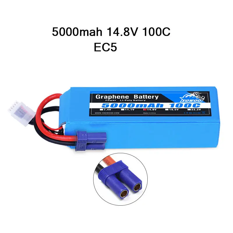 Радиоуправляемая графеновая батарея Lipo 2S 7,4 V 3S 11,1 V 4S 14,8 5S 18,5 V 6S 22,2 V 3000mah 3300mah 4000mah 5000mah 6000mah 6500mah для радиоуправляемого автомобиля - Цвет: 4S 5000mah 100C EC5
