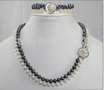 

DD Wholesale price FREE SHIPPING NEW 2 ROW 8-9MM AAA SOUTH SEA White black Pearl Necklace 18 "+ Bracelet 7.5 "