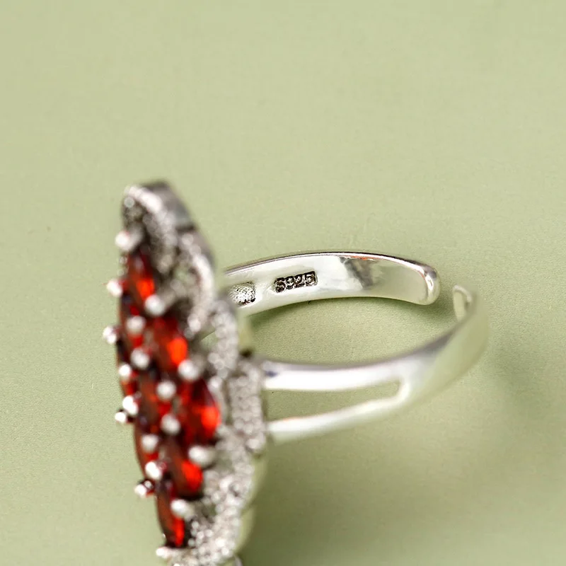 Винтажное кольцо с красным кубическим цирконием Настоящее Серебро S925 пробы для женщин геометрическое красное cz серебряное Открытое кольцо bague femme ретро