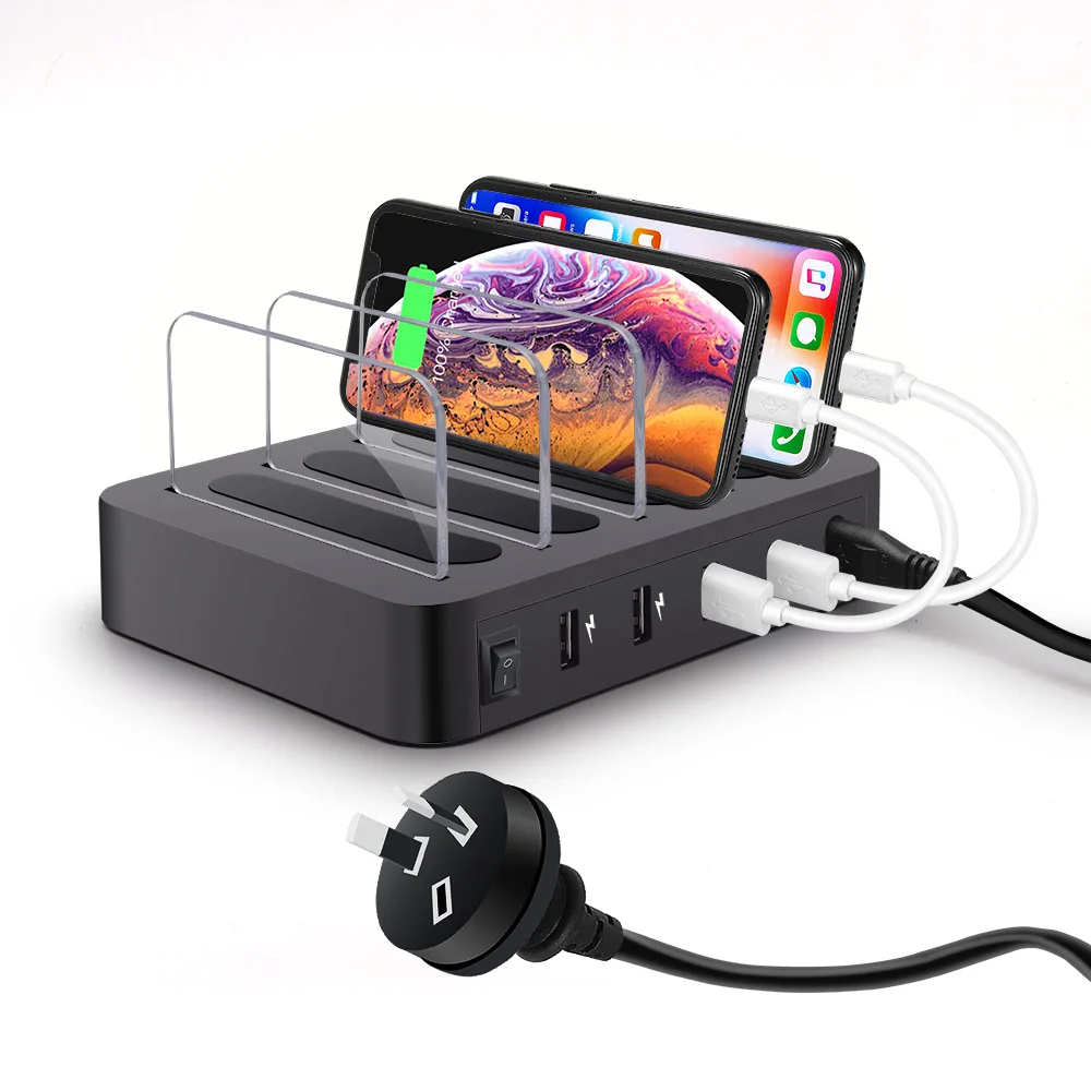 AU Plug Зарядная Станция DCAE с QC 3,0, быстрая зарядка, док-станция, органайзер для Apple, iPhone, iPad, samsung, Мульти устройство, 4 порта, USB зарядное устройство - Тип штекера: AU Plug