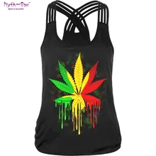 Летний женский спортивный жилет с 3D принтом в виде листьев, черные рубашки для йоги, жилет для бега, тренировочная футболка без рукавов, футболка с крестиком, топы, спортивная блузка