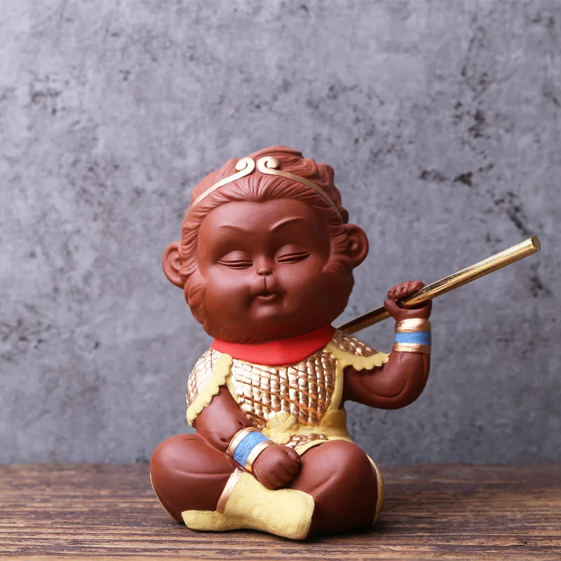 Creative Luck Decoration Purple Clay Monkey Animal Statue Figurines