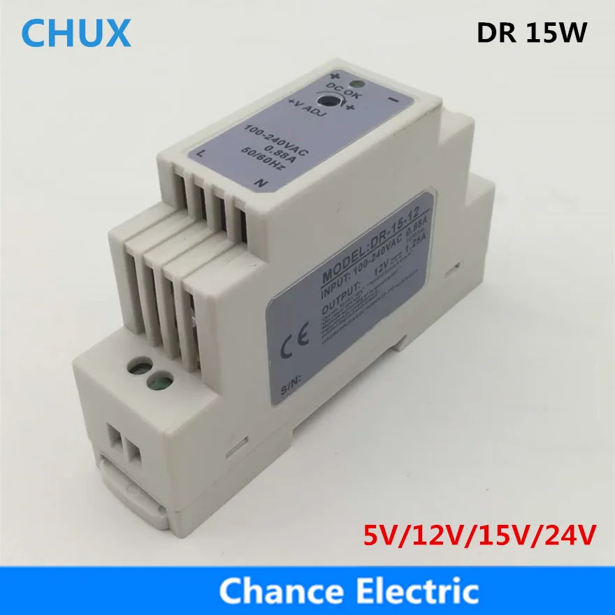 

Din rail Type Switching Power Supply 15W 5V 12V 15V 24V DC DR15W Led Power supplies