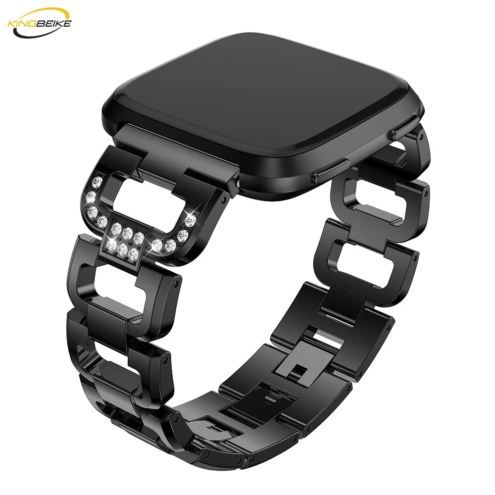 

KINGBEIKE 4 Colors Bling Rhinestones Stainless Steel Watchbands For Fitbit Versa Watch Band Smart Watches Metal Bracelet Strap