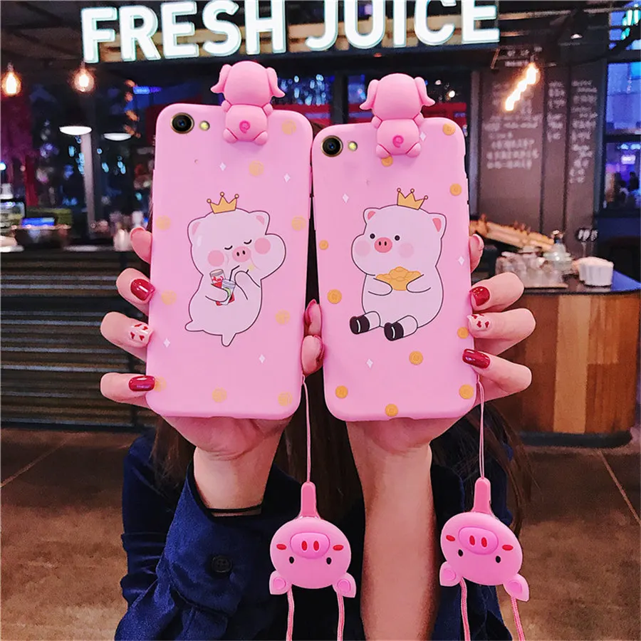 

Cute Pink Pig Cartoon Phone Case For iPhone 7 8 Plus 6 6s X XS Max XR Coque Soft 3D Doll Toys Silicone Lanyard Back Cover Fundas