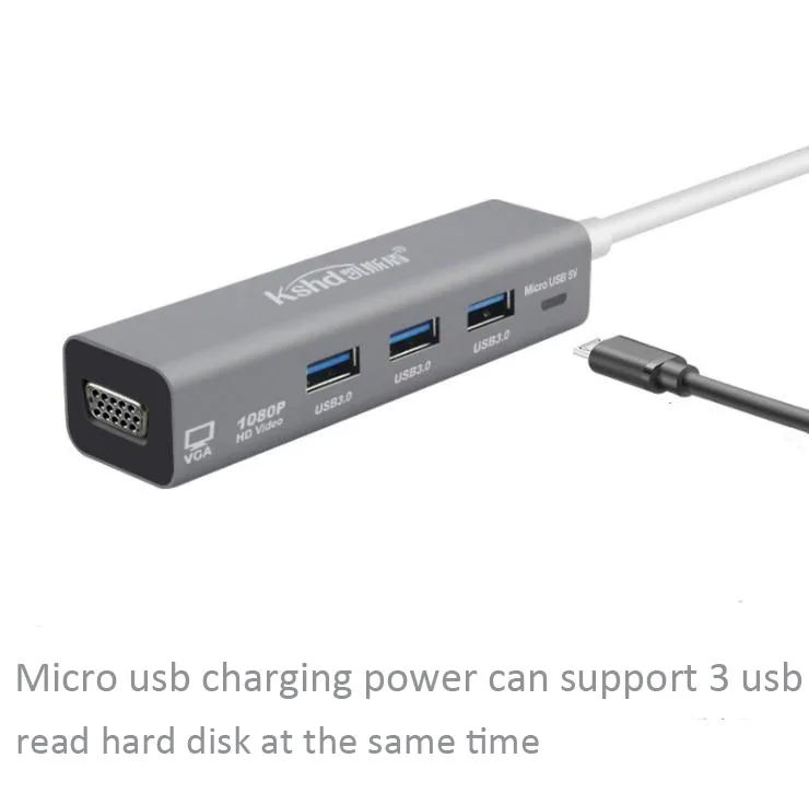 USB 3.0 To 3 USB 3.0 and VGA hub dock for surface pro 5 6