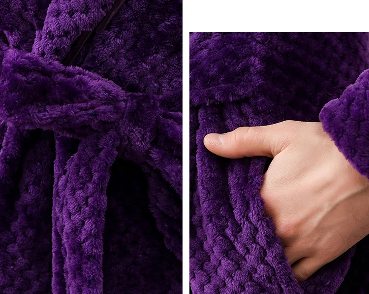 Winter Male Femlae Bathrobe Flannel Thick Robe Long Sleeve Soft Warm Bathrobe Men Women Home Wear Gown Robes Dressing Gown     