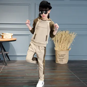 

Girl Hooded Tracksuit Clothes set Kids Spring&Autumn Cotton School Uniform Sport Suit Boys Clothing Sets 4 6 8 10 12 14 year
