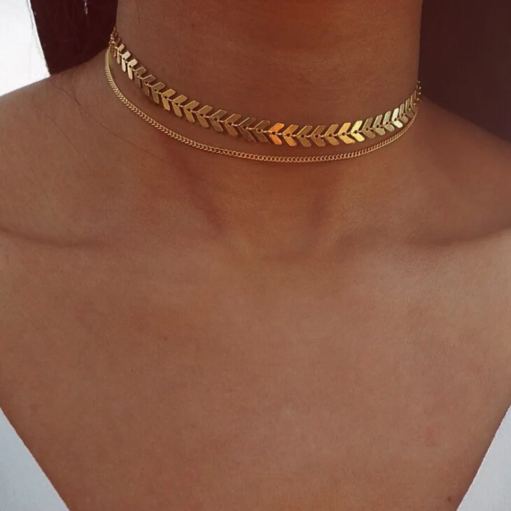 

2019 Necklace Women Long Dangle Necklace Jewelry Fish Bone Chain Ornaments Choker Necklaces Pendientes collares de moda l0502