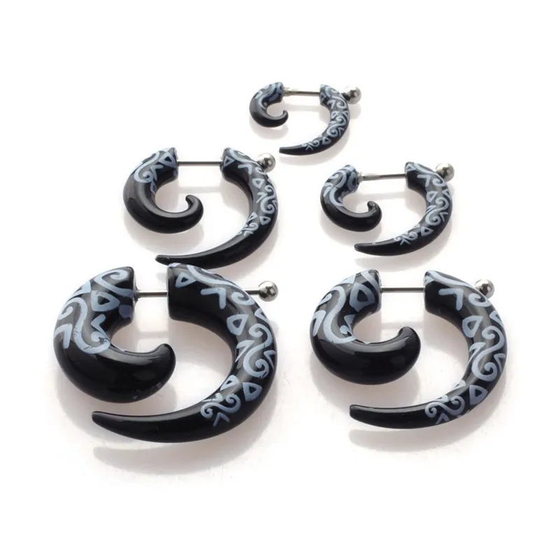 10pcs=5 Pairs Totem Acrylic Spiral Ear Plugs Fake Ear Taper Tunnels