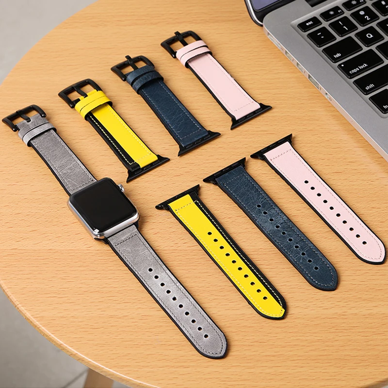

silicone&Genuine Leather strap for apple watch band 42mm 38mm 44mm 40mm pulseira iwatch correa series se/6/5/4/3/2 bracelet
