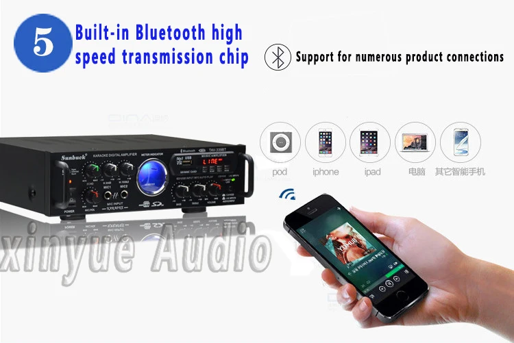 Бриз аудио sunbuck TAV-339B Bluetooth усилитель fm-радио USB SD 100 Вт* 2 Пульт дистанционного Управления караоке усилитель